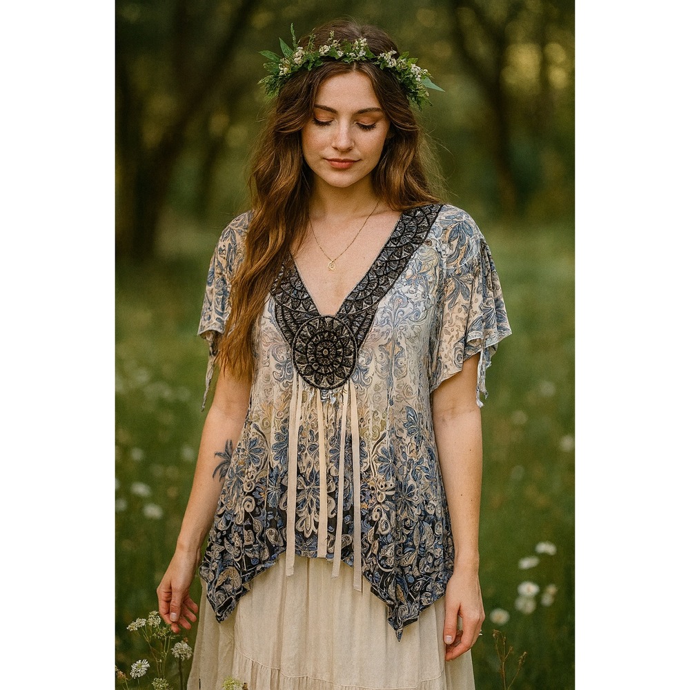 World Unity Woman 3X Tunic Top Floral Lace Paisley‎ Boho Fairycore Cottage Flowy